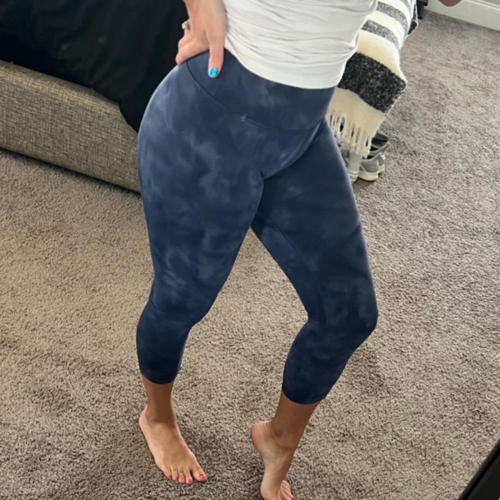 lululemon athletica Navy Tie-Dye Wunder Under Crop Leggings